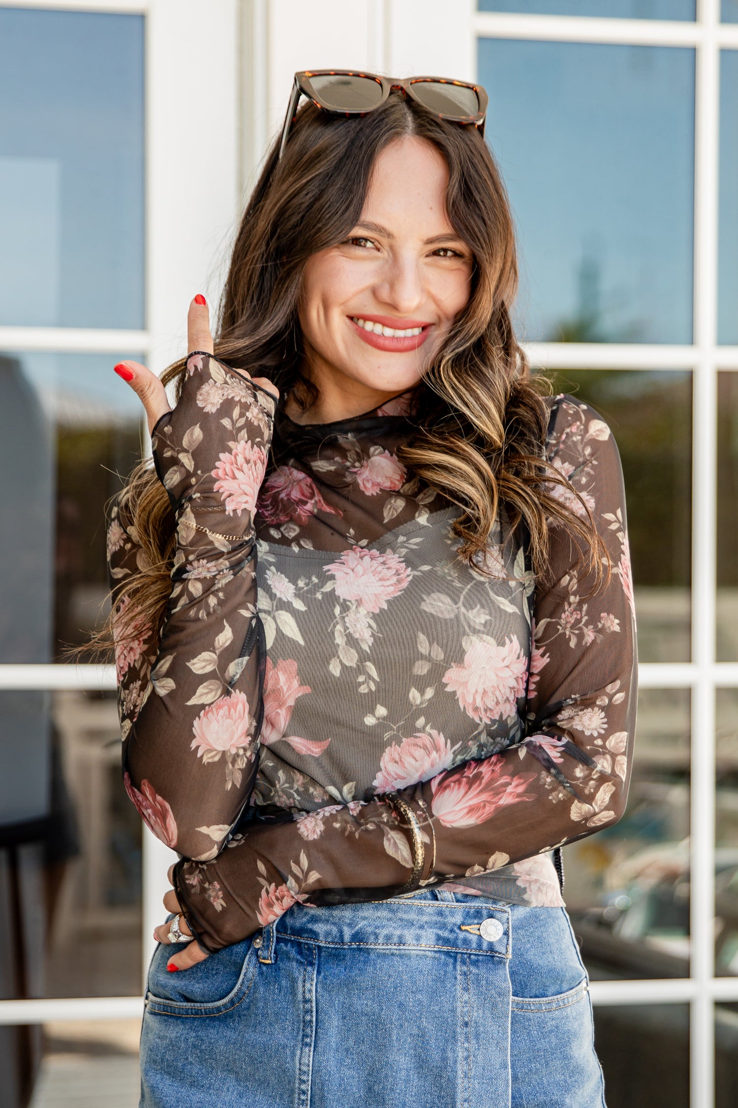 Petal Path Floral Black Mesh Top | Trendy Women's Tops Petal Path Floral Black Mesh Top | Trendy Women's Tops
