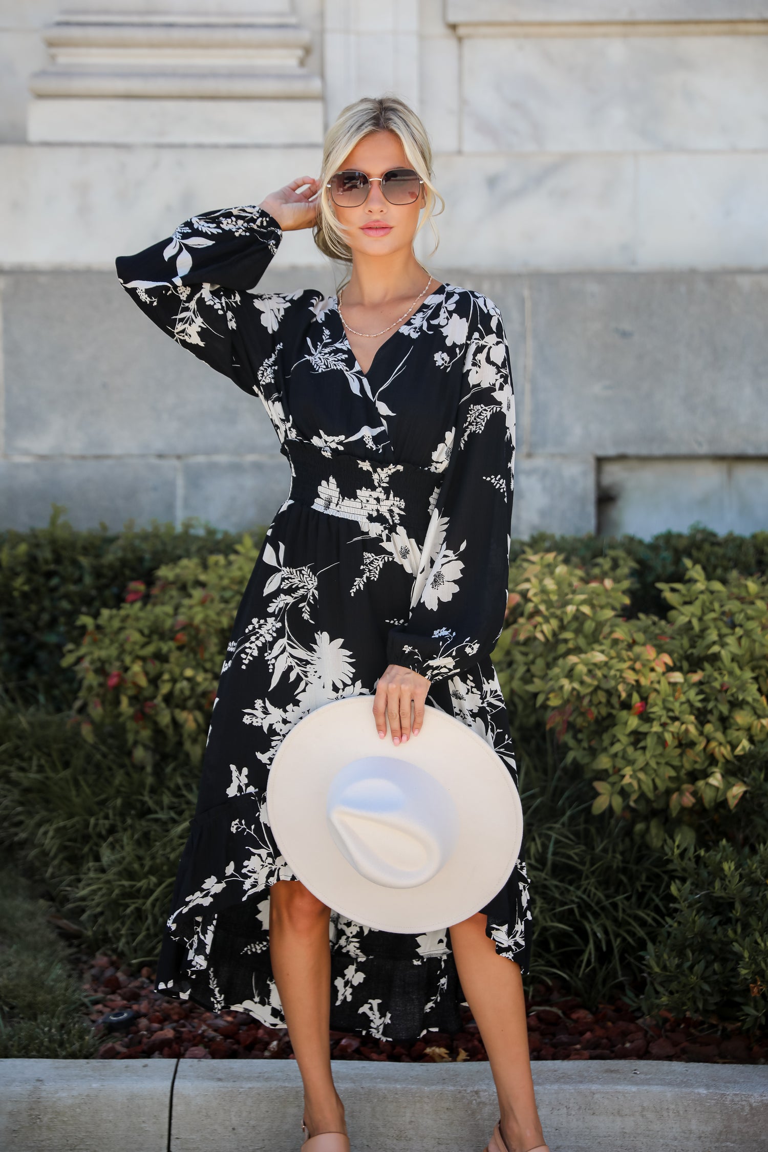 Precious Whimsy Black Floral Midi Dress