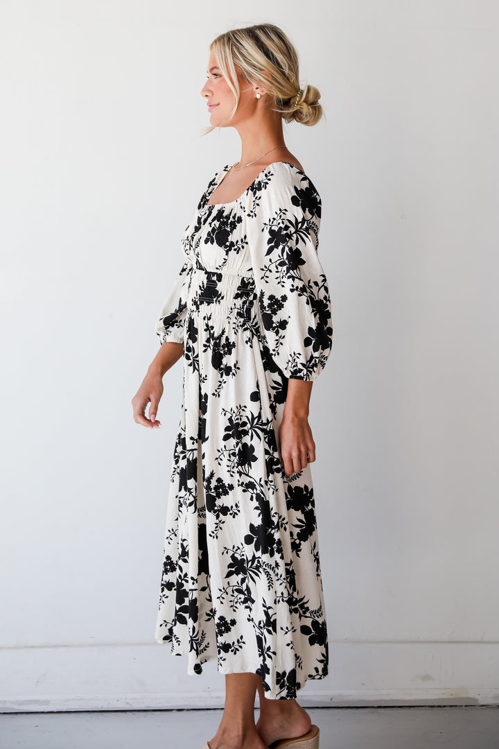 womens Ivory Floral Midi Dress