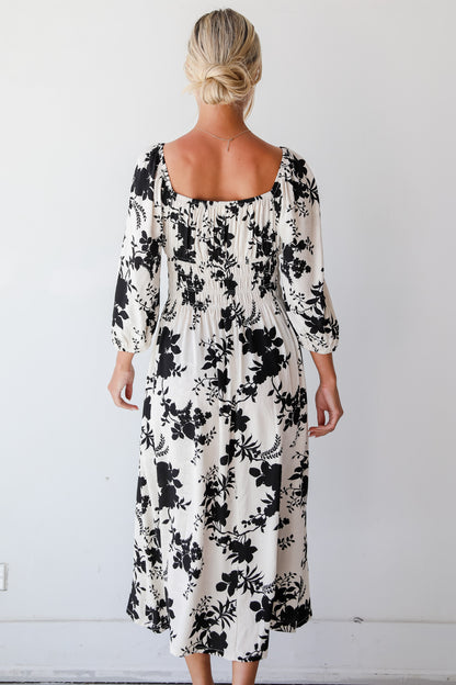 Ivory Floral Midi Dress for spring