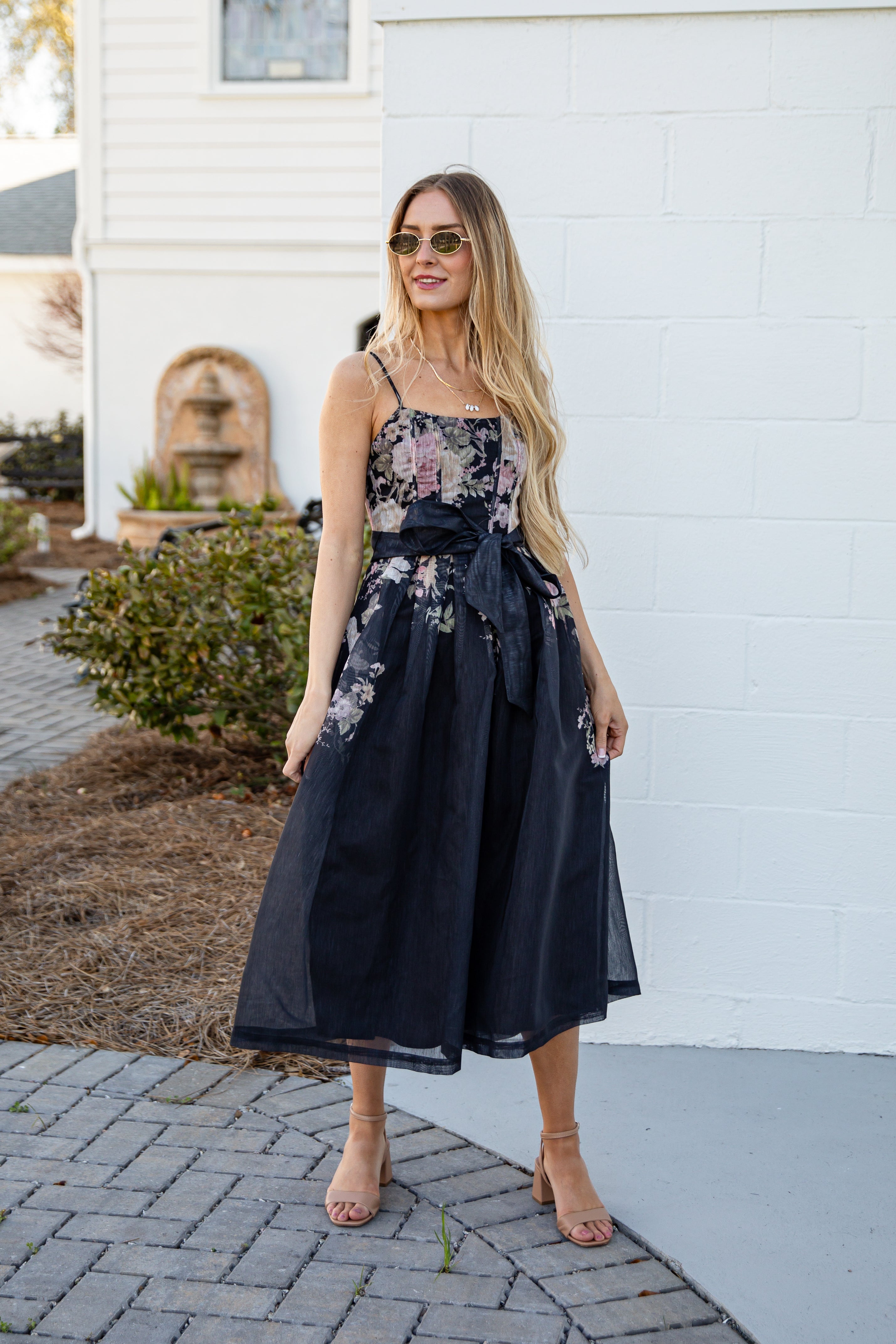 Garden Affair Black Floral Midi Dress | Trendy Women's Dress