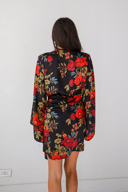 Luxurious Statement Black Floral Mini Dress