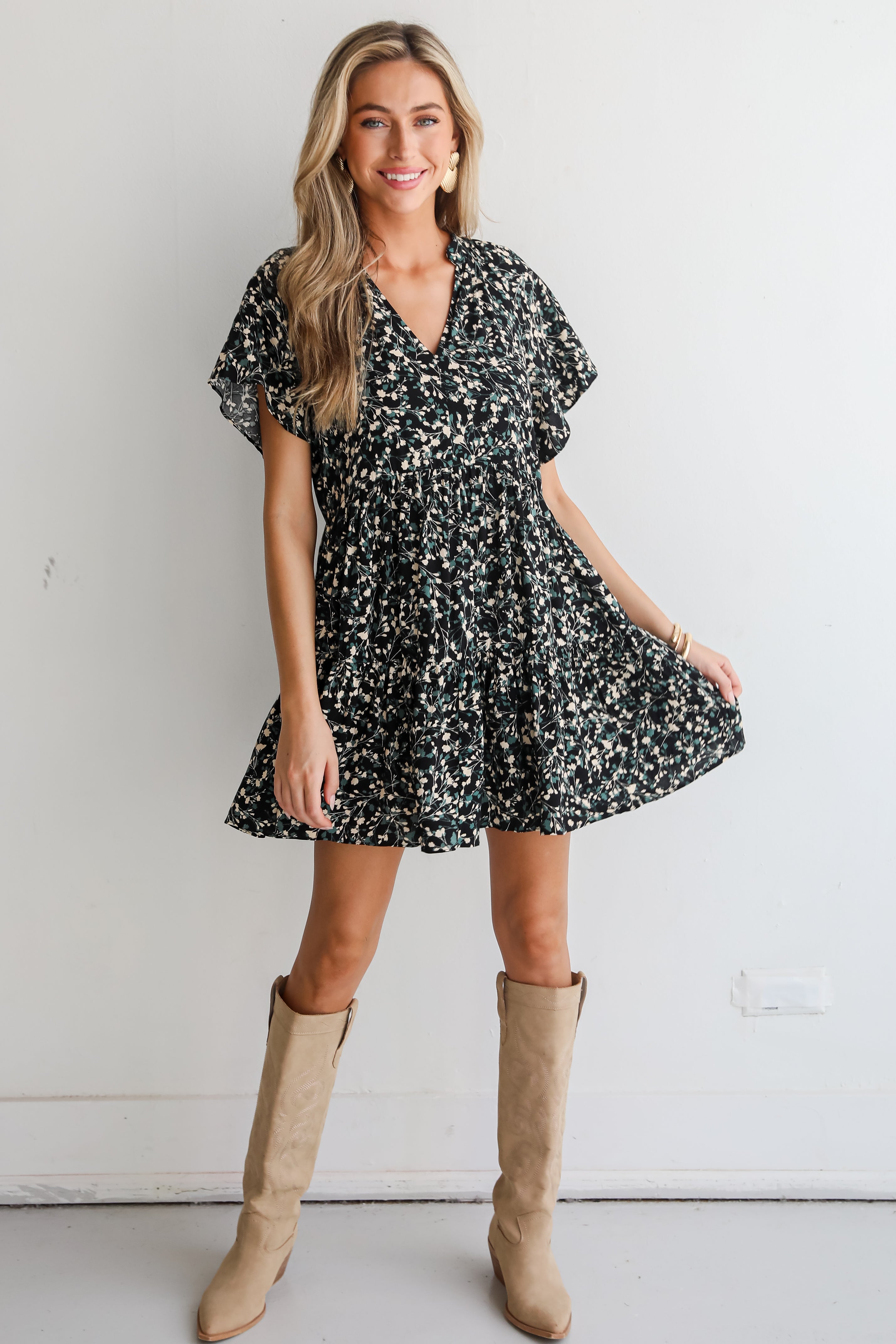 Enchanting Energy Black Floral Mini Dress