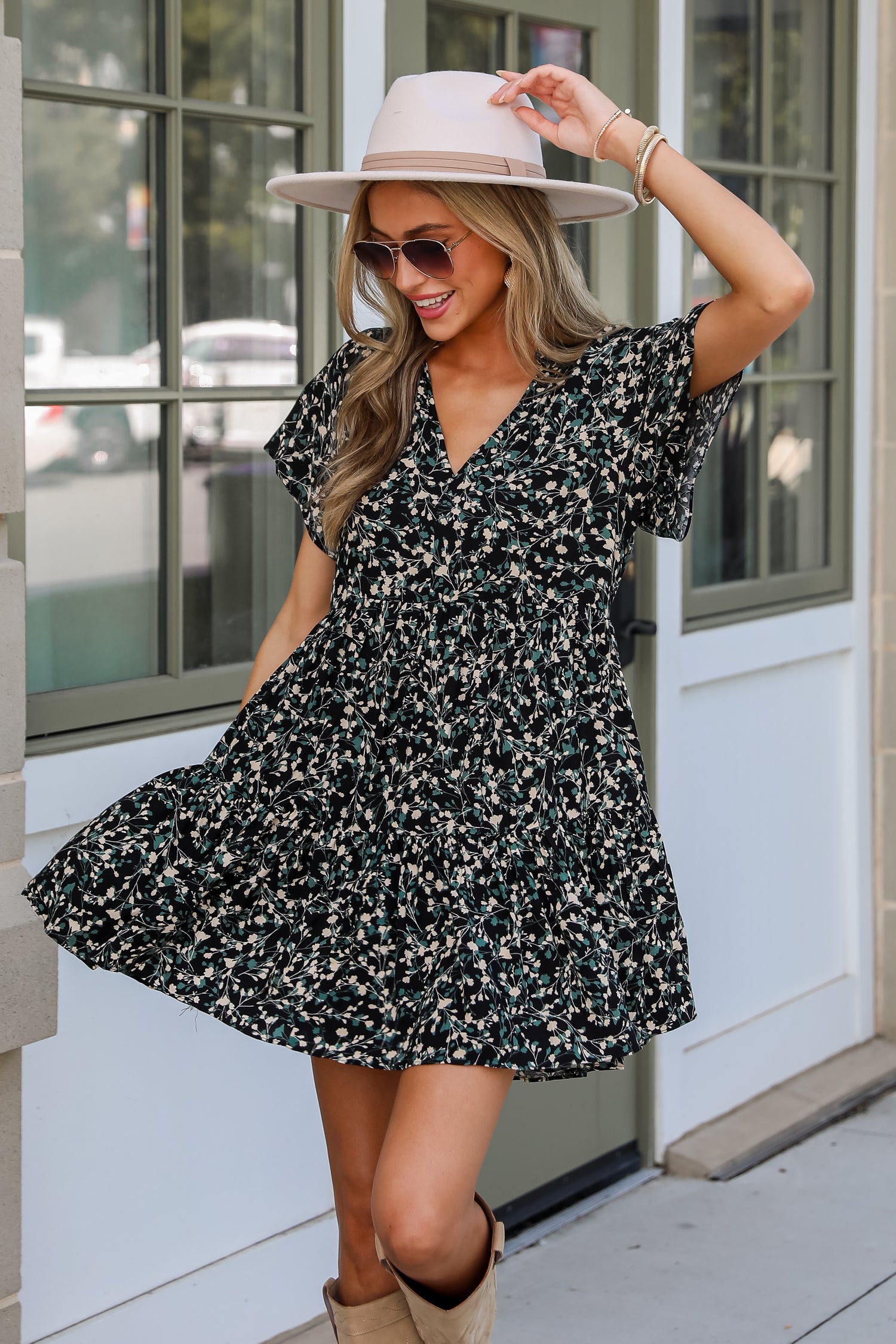 Enchanting Energy Black Floral Mini Dress