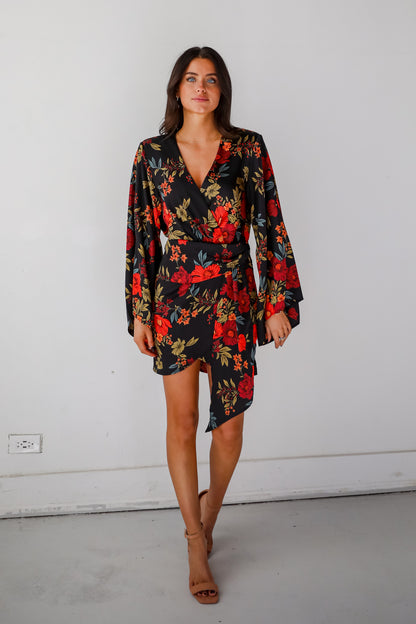 Luxurious Statement Black Floral Mini Dress