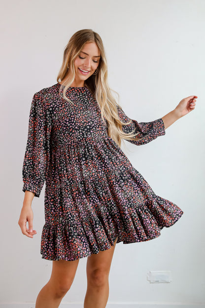 Gorgeous Outcome Black Floral Tiered Mini Dress