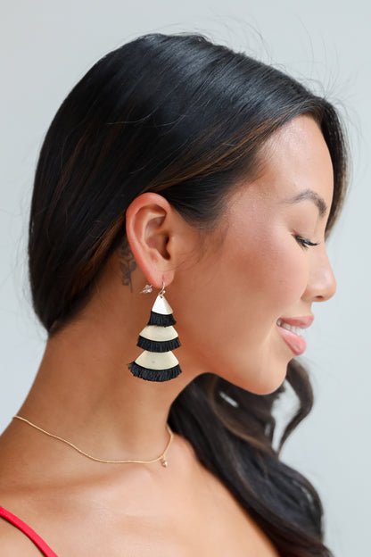 Aubrey Black Tiered Fringe Drop Earrings