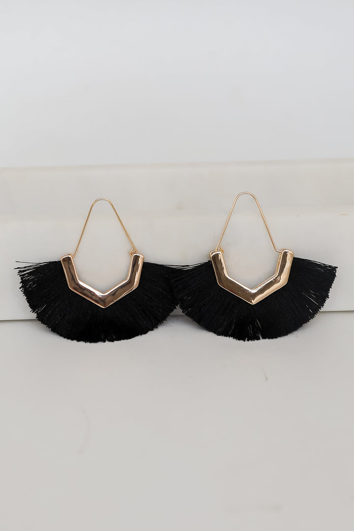 Teagan Black Fringe Statement Earrings