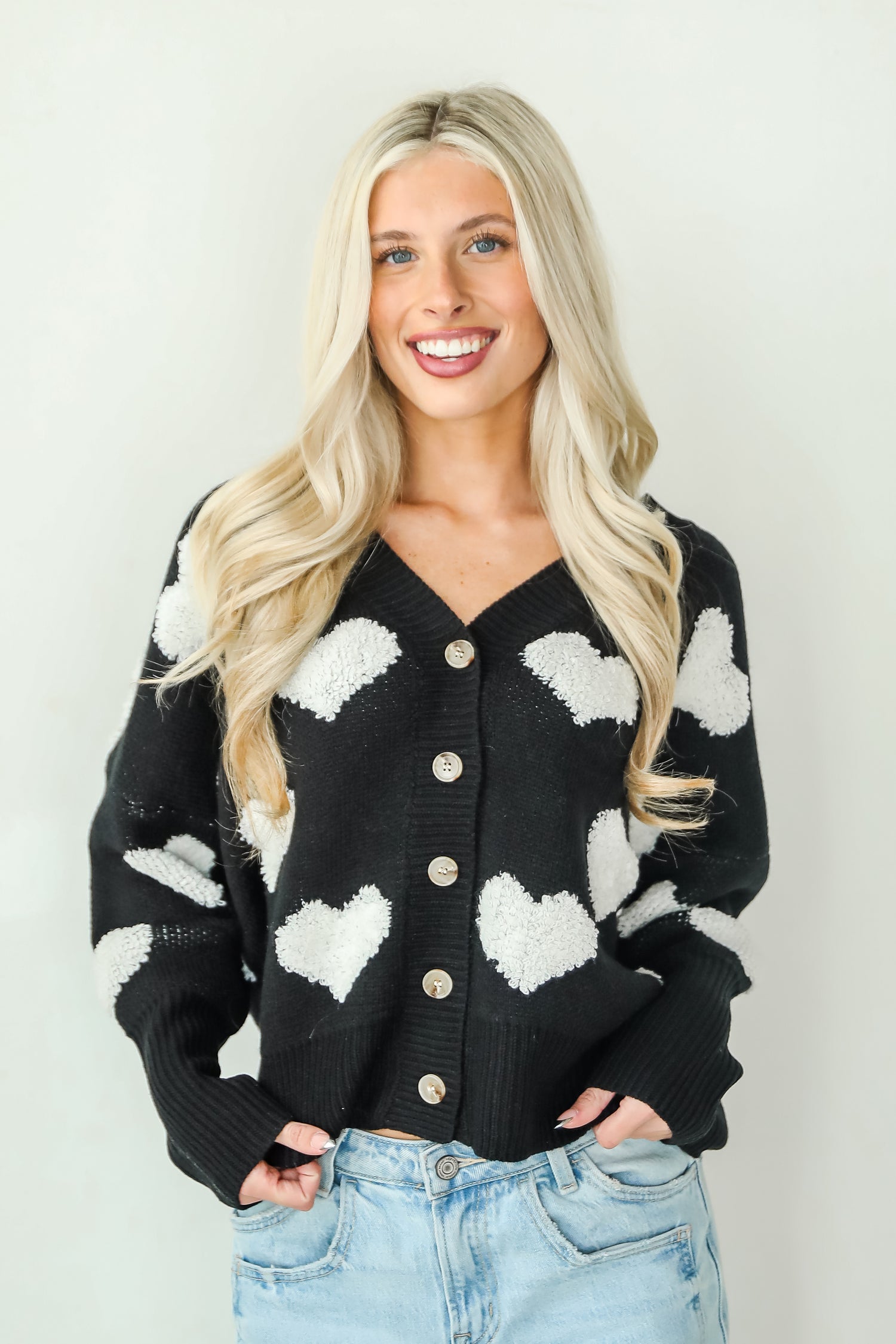 Cute Black Heart Sweater Cardigan Valentine's Day Outfits