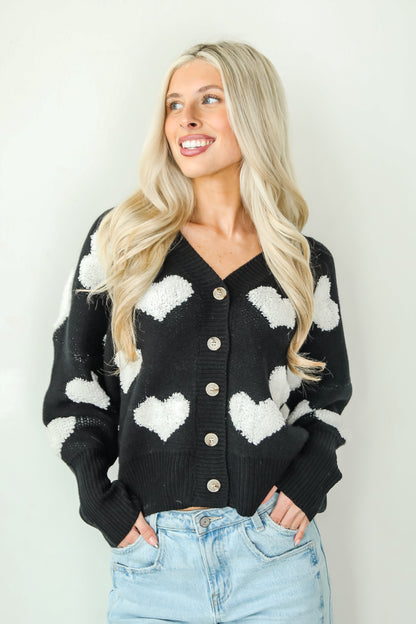 Incredibly Darling Black Heart Sweater Cardigan