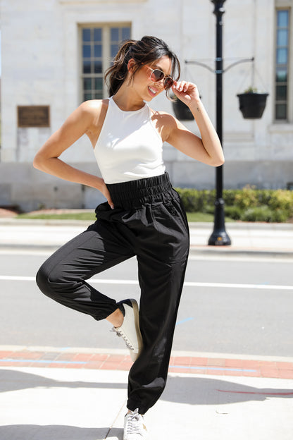 black Joggers on dress up model