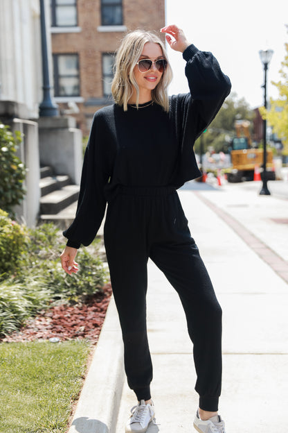 black Corded Joggers on model