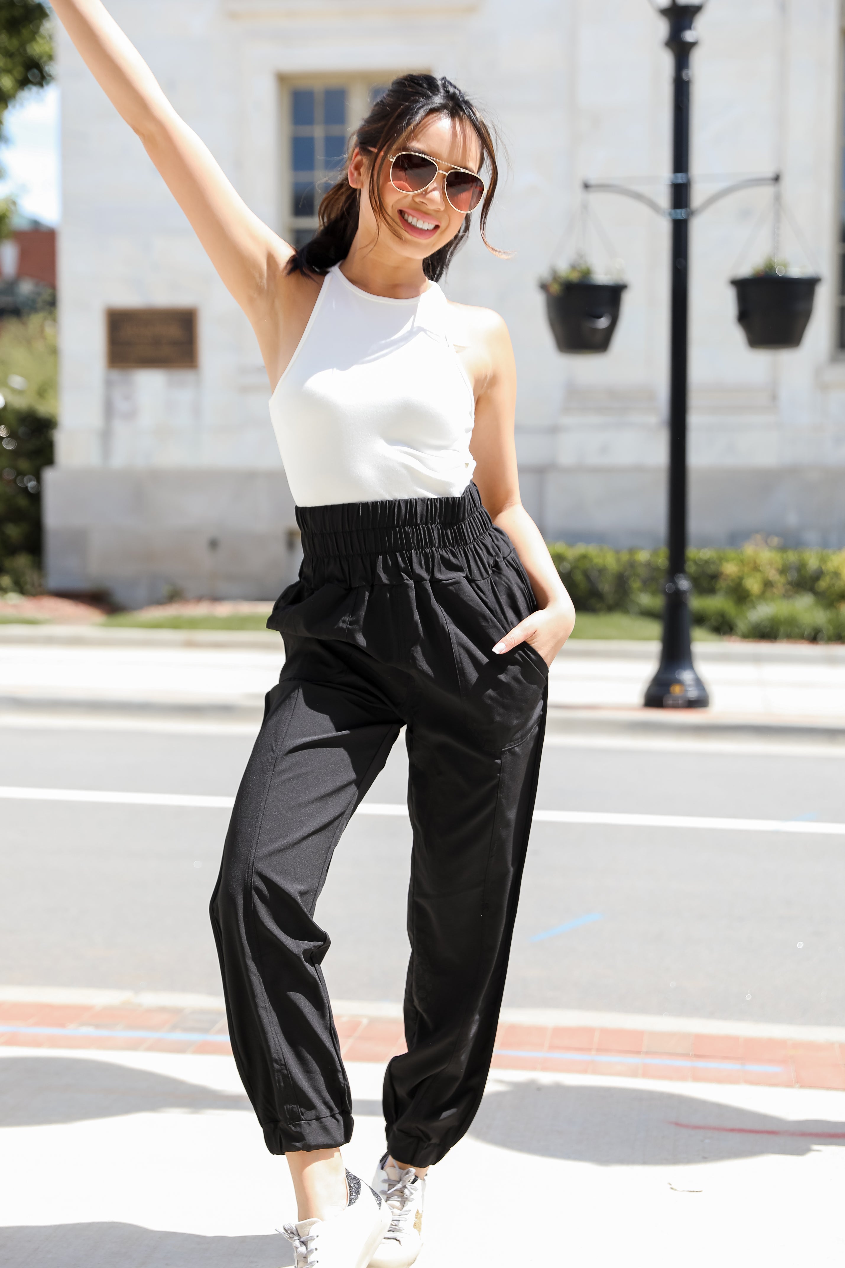 black Joggers on model