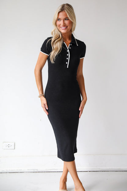 Nothing But Sweet Black Bodycon Knit Midi Dress