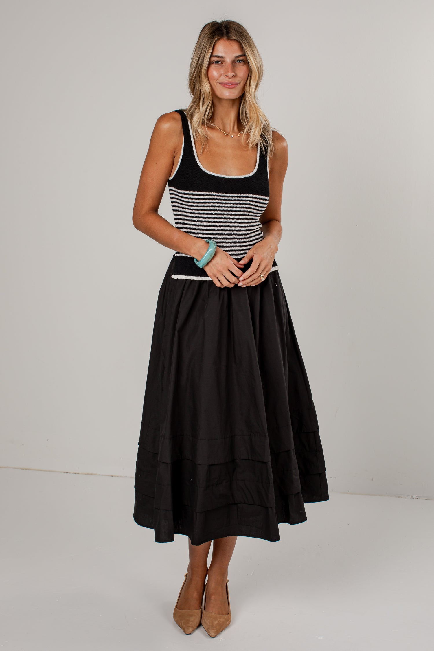 Striped Knit Black Maxi Dress | Trendy Women's Dress