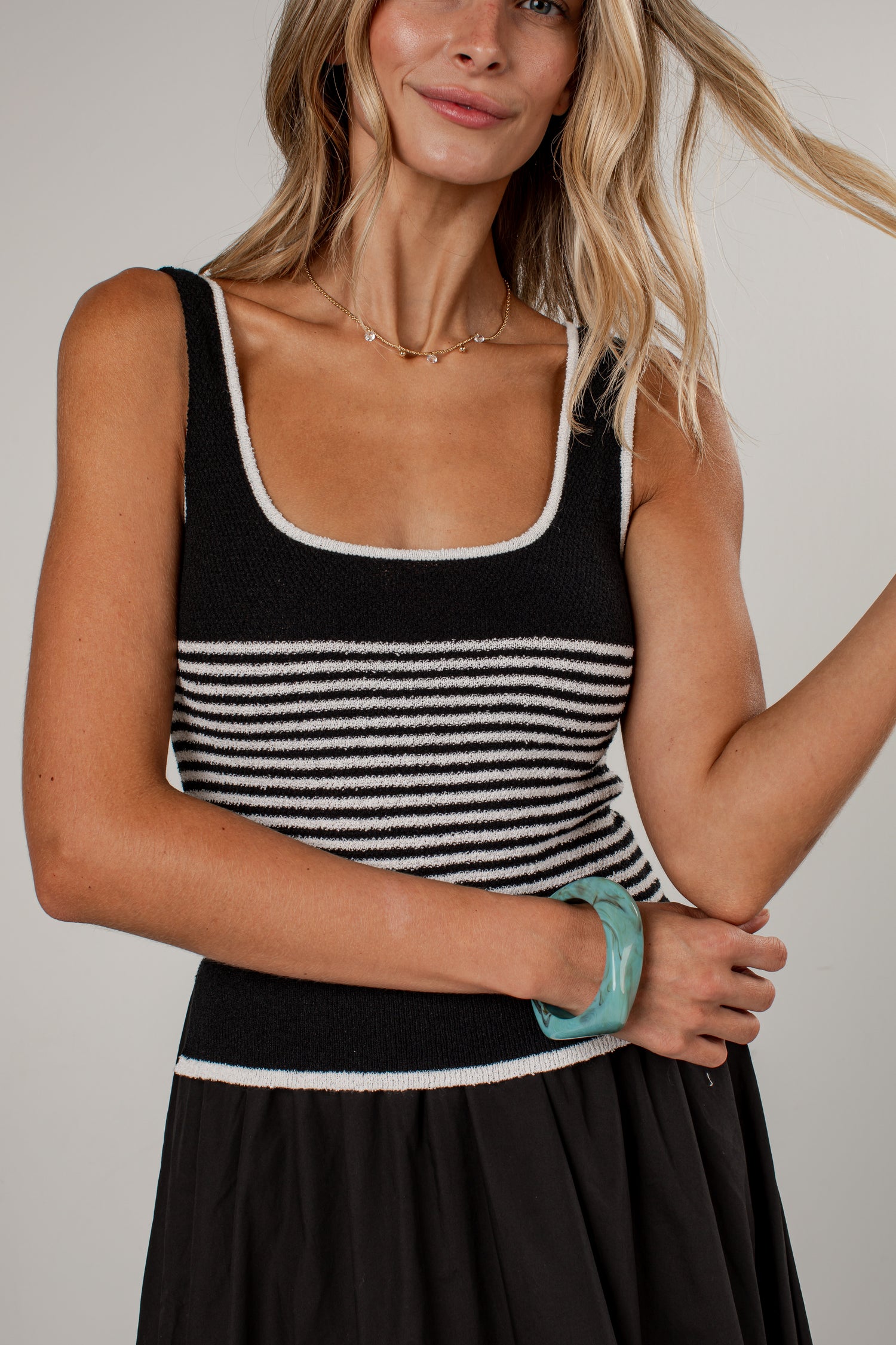 Center Of Attention Striped Knit Black Maxi Dress