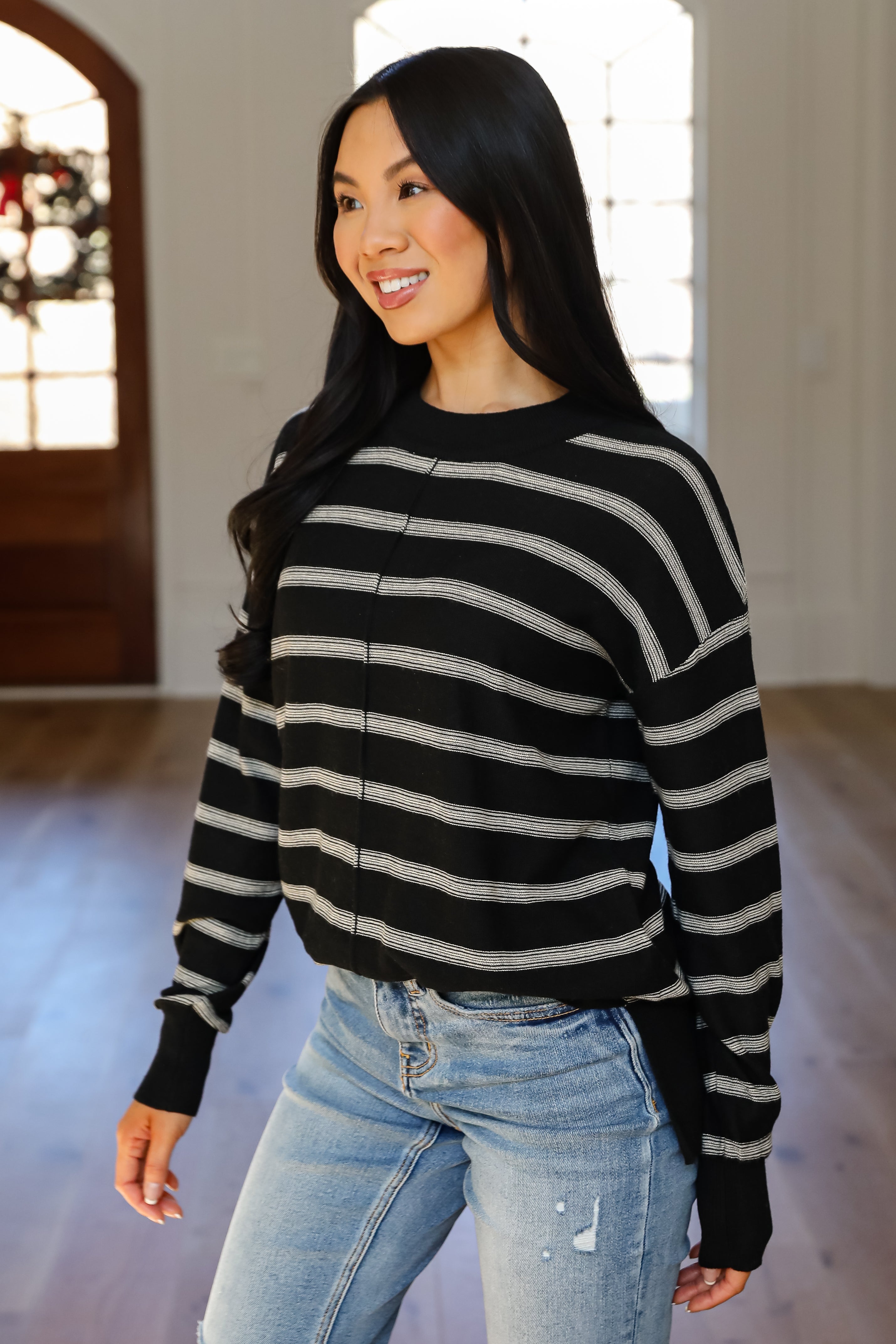 Adorable Simplicity Striped Lightweight Knit Sweater