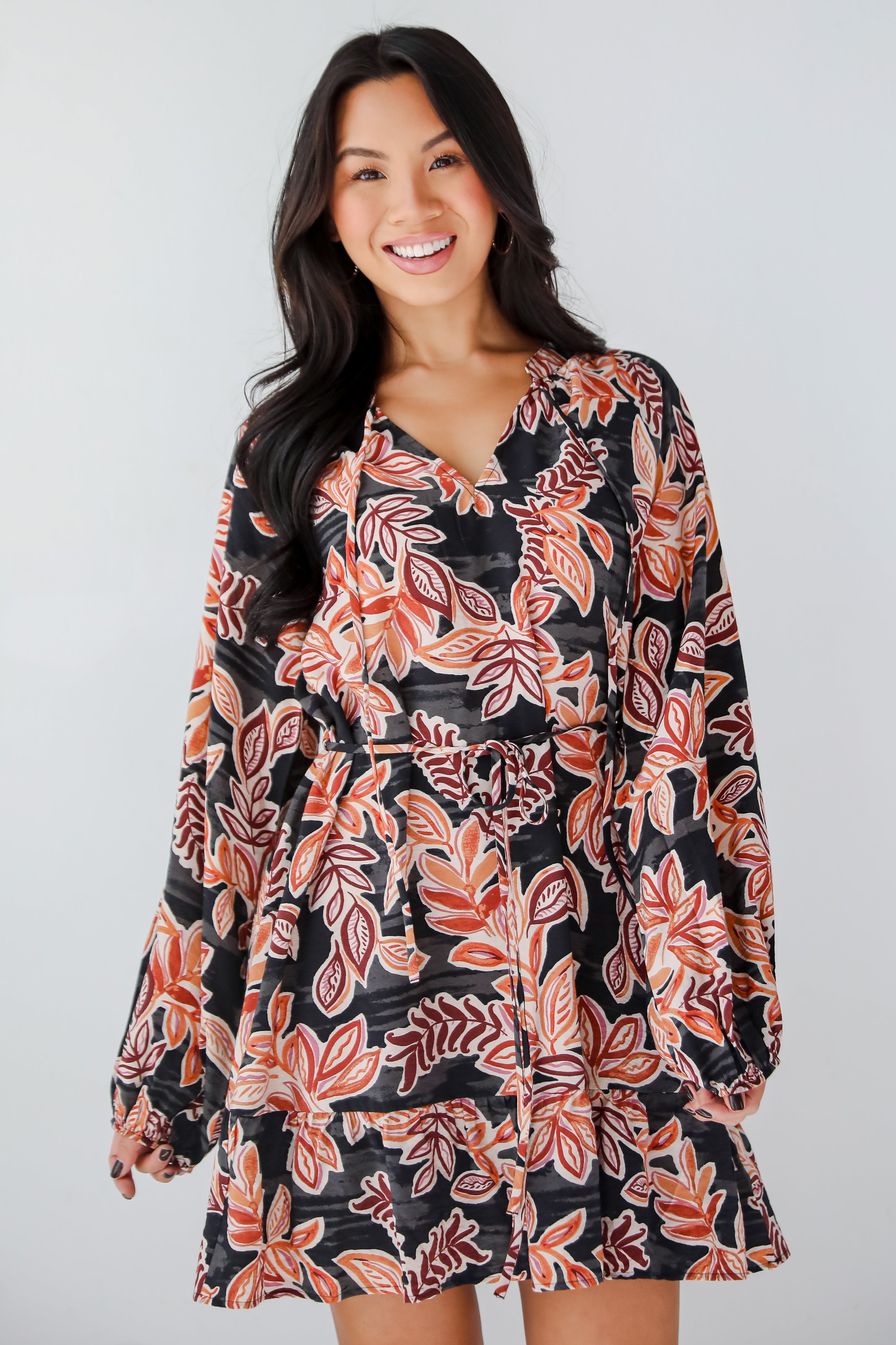 Undeniable Delight Black Leaf Print Mini Dress