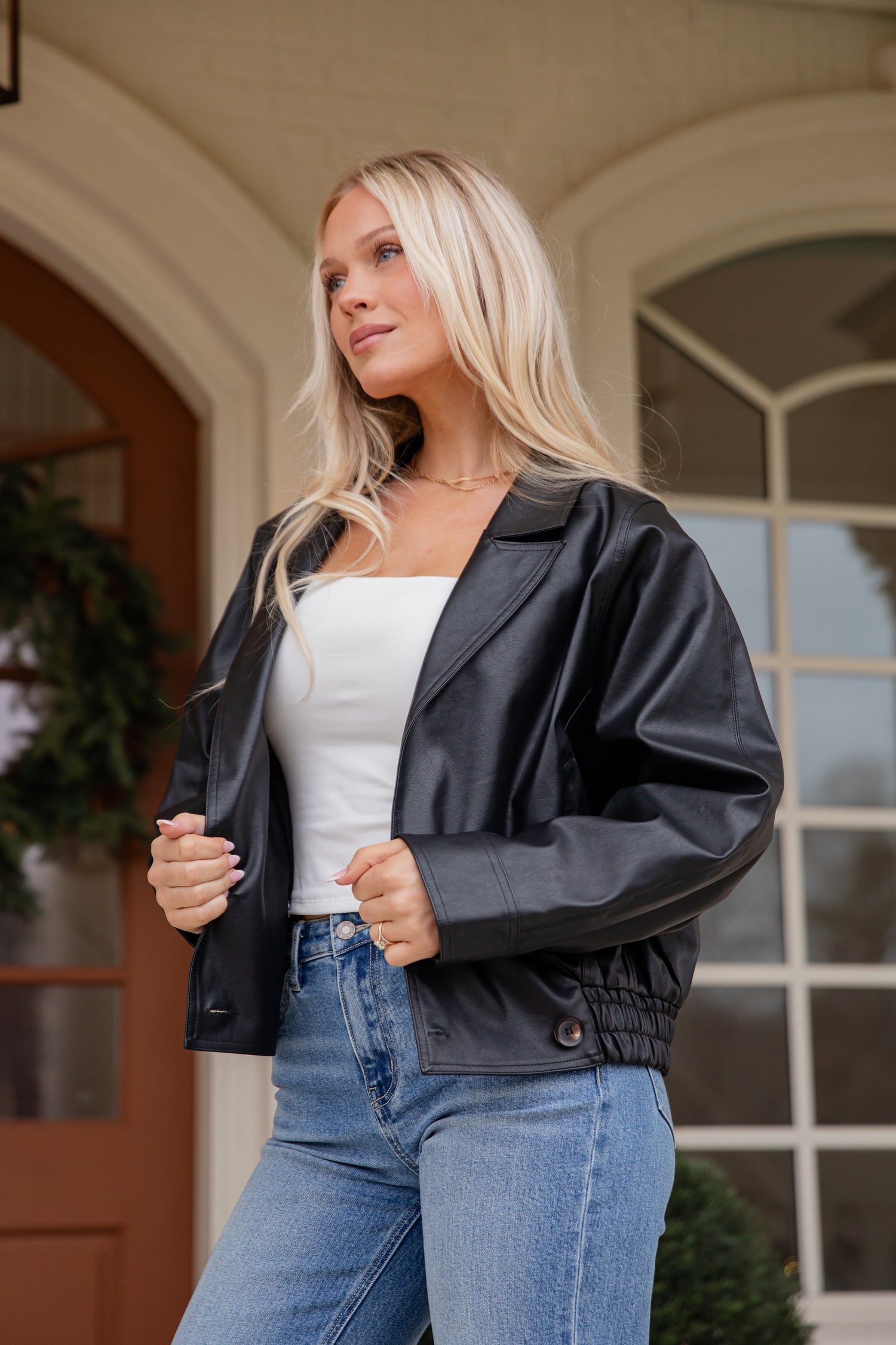 Midnight Sleigh Faux Black Leather Jacket | Trendy Outerwear | DressUp Black / Small Midnight Sleigh Faux Black Leather Jacket | Trendy Outerwear | DressUp Black / Small