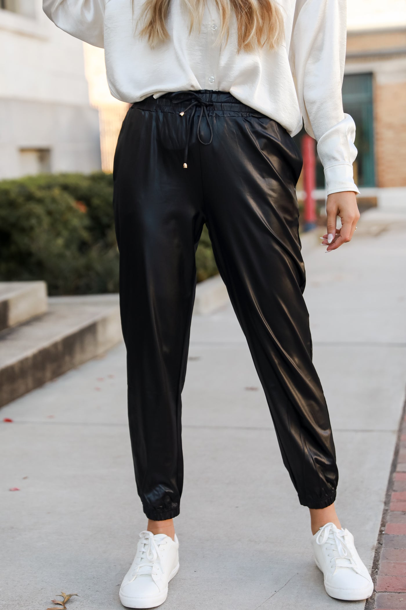 black Leather Joggers