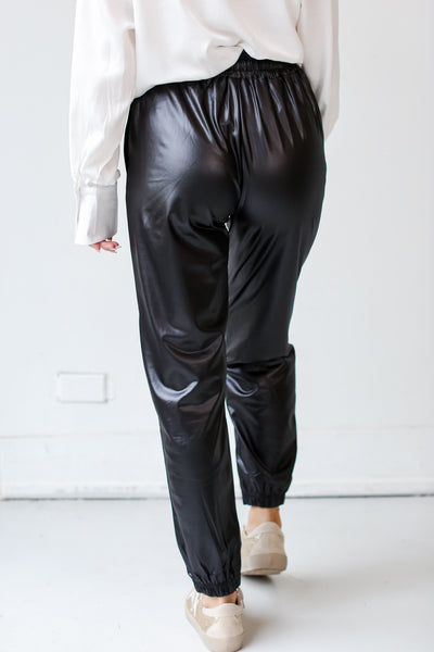 black Leather Joggers back view
