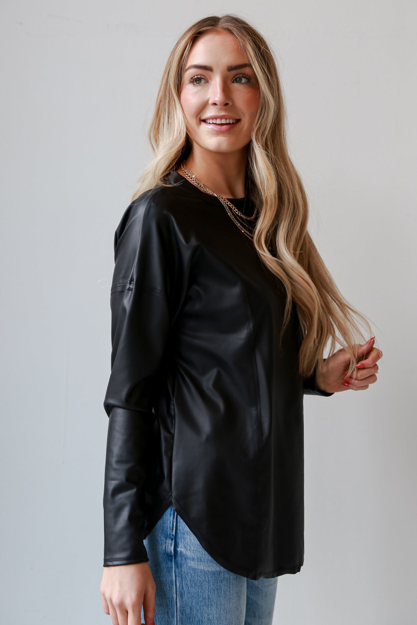 long sleeve Black Leather Top