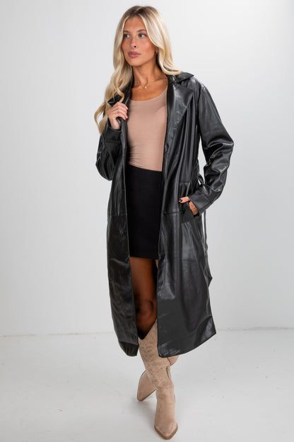 black leather trench coat