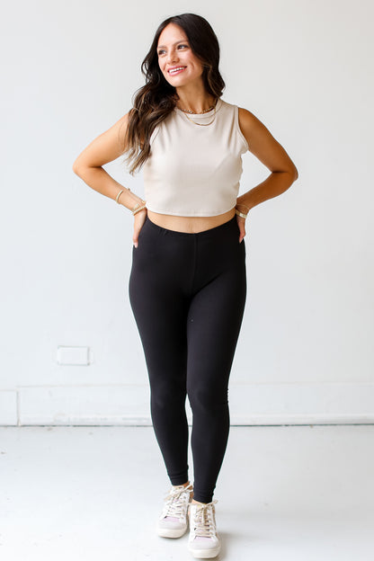 black High-Waisted Leggings on model