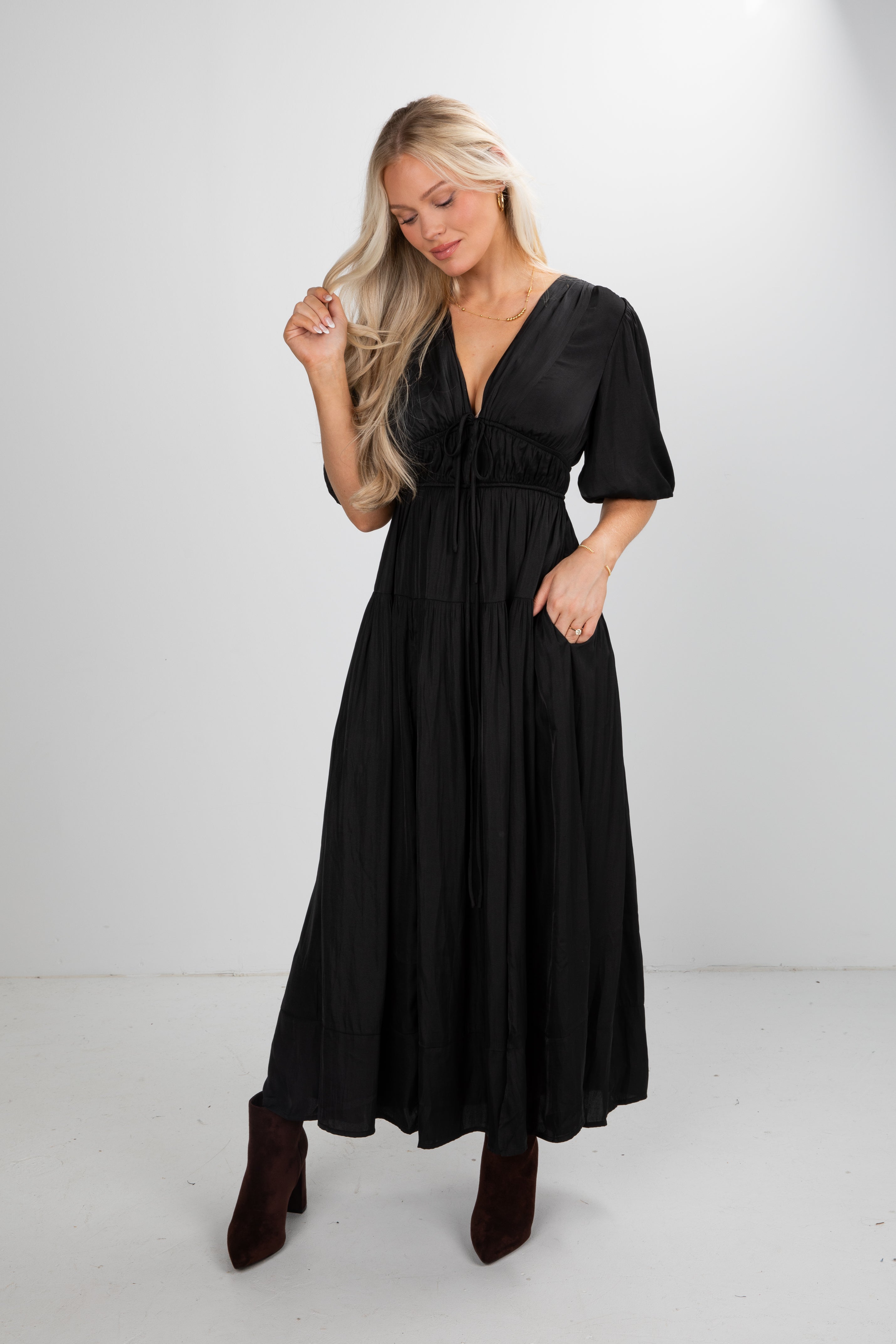 black satin maxi dress