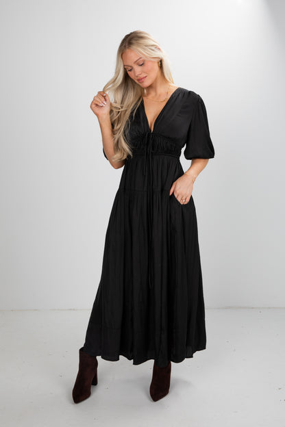 black satin maxi dress
