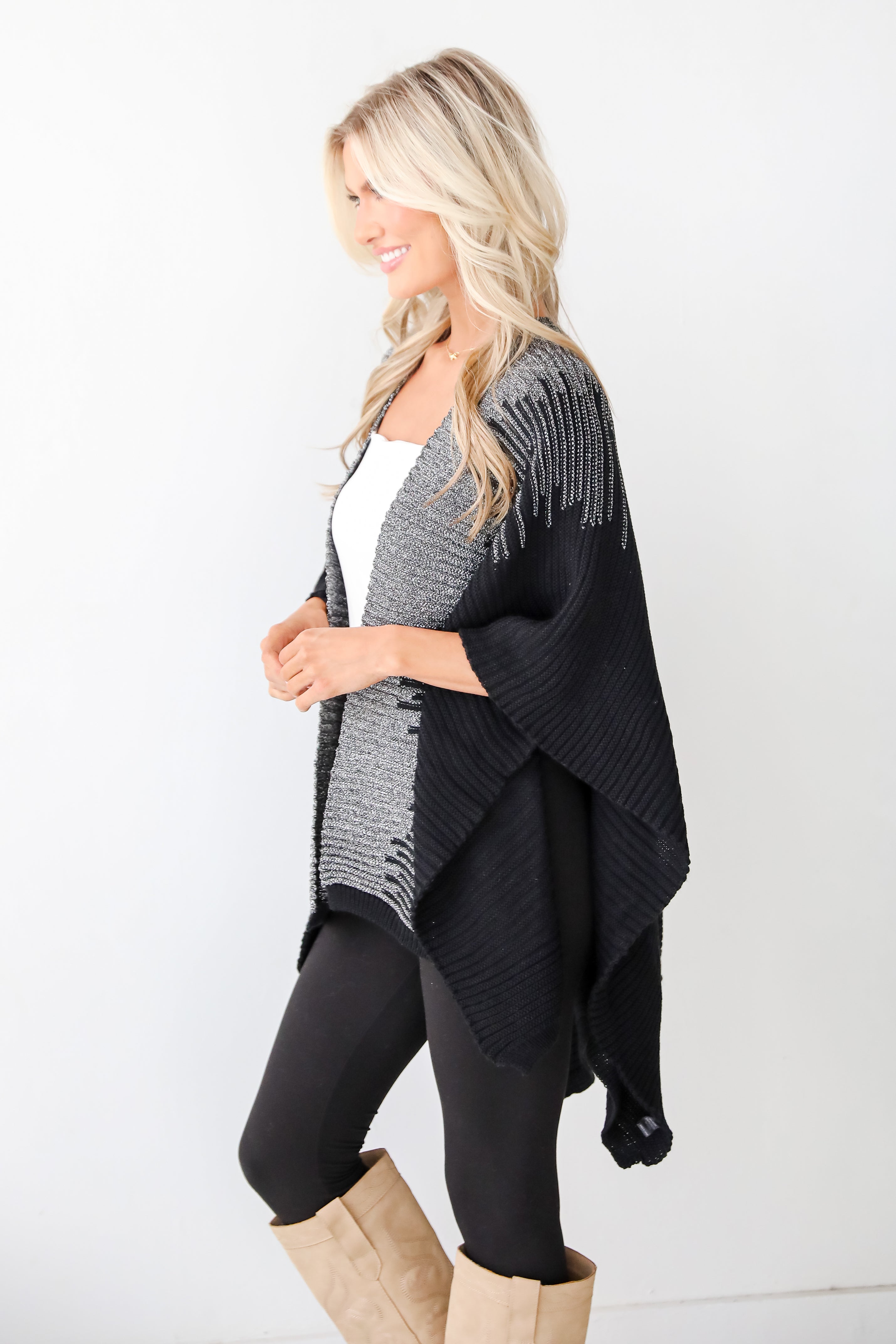 Luxe Intention Black Metallic Knit Shawl