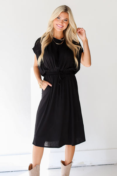black Midi Dress on dress up model