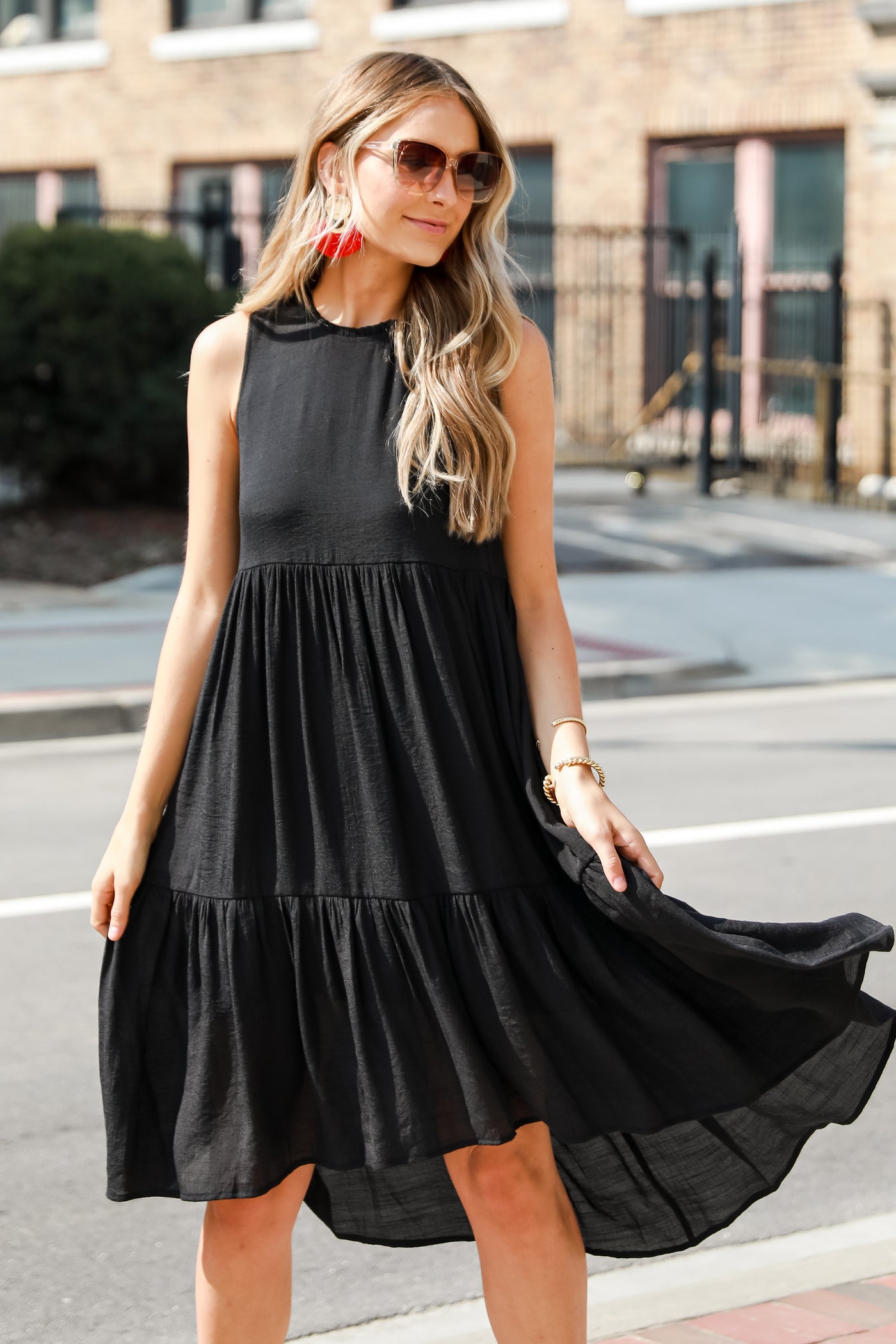 black Tiered Midi Dress