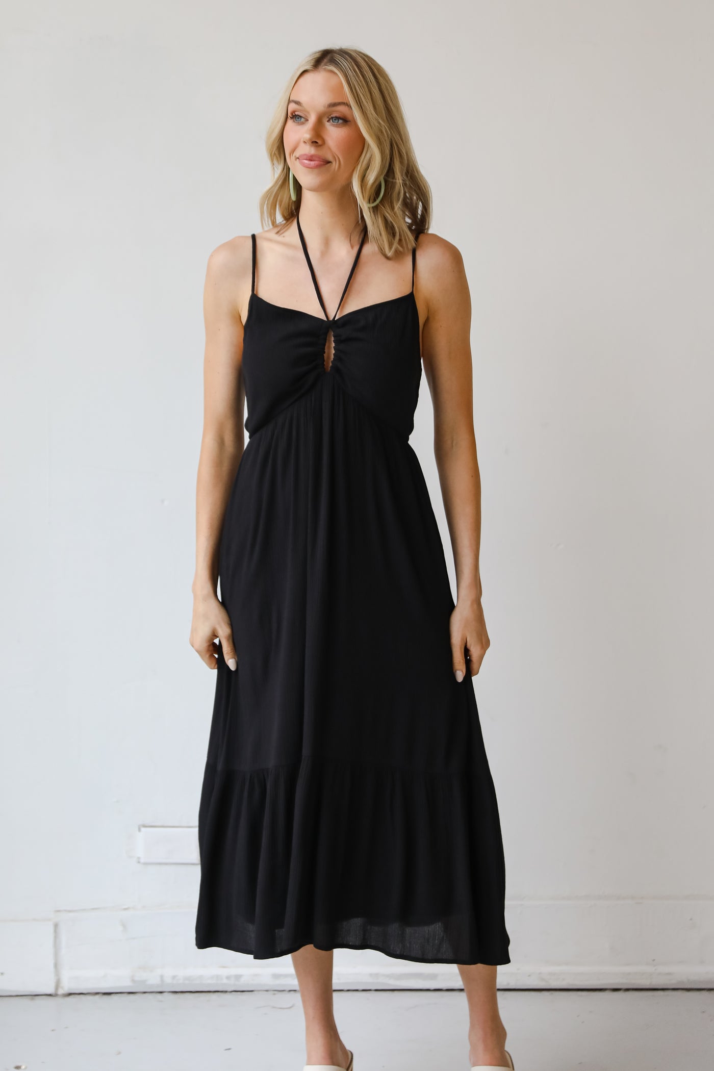 black Midi Dress on model