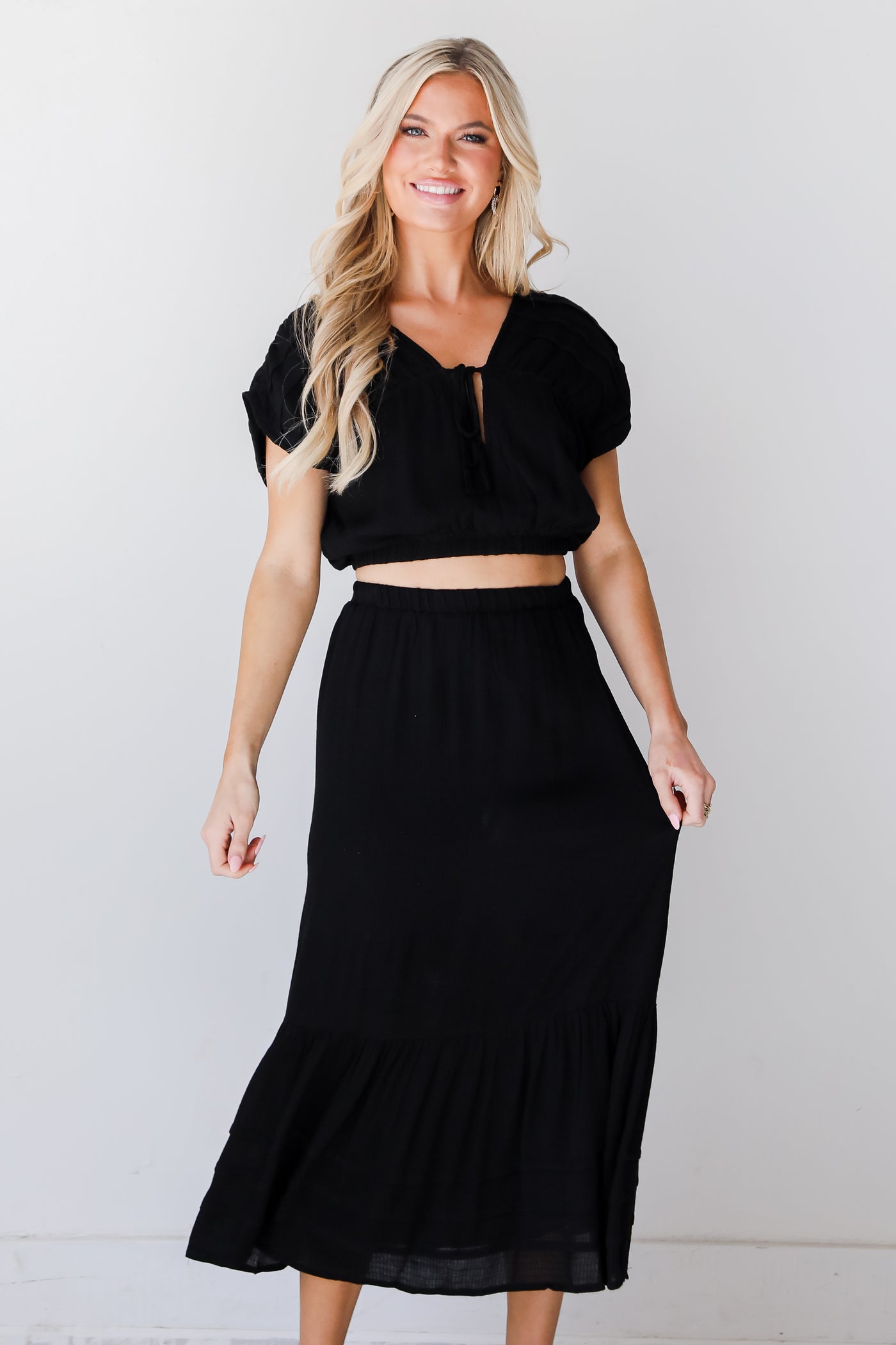 black Midi Skirt on model