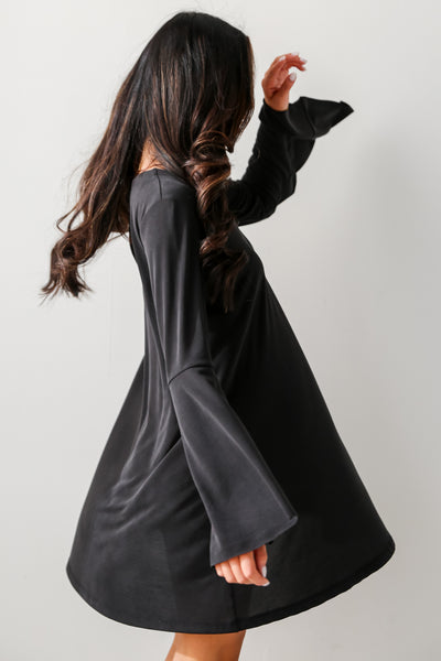 casual Black Bell Sleeve Mini Dress.  Cheap Dresses. Online cheap dresses