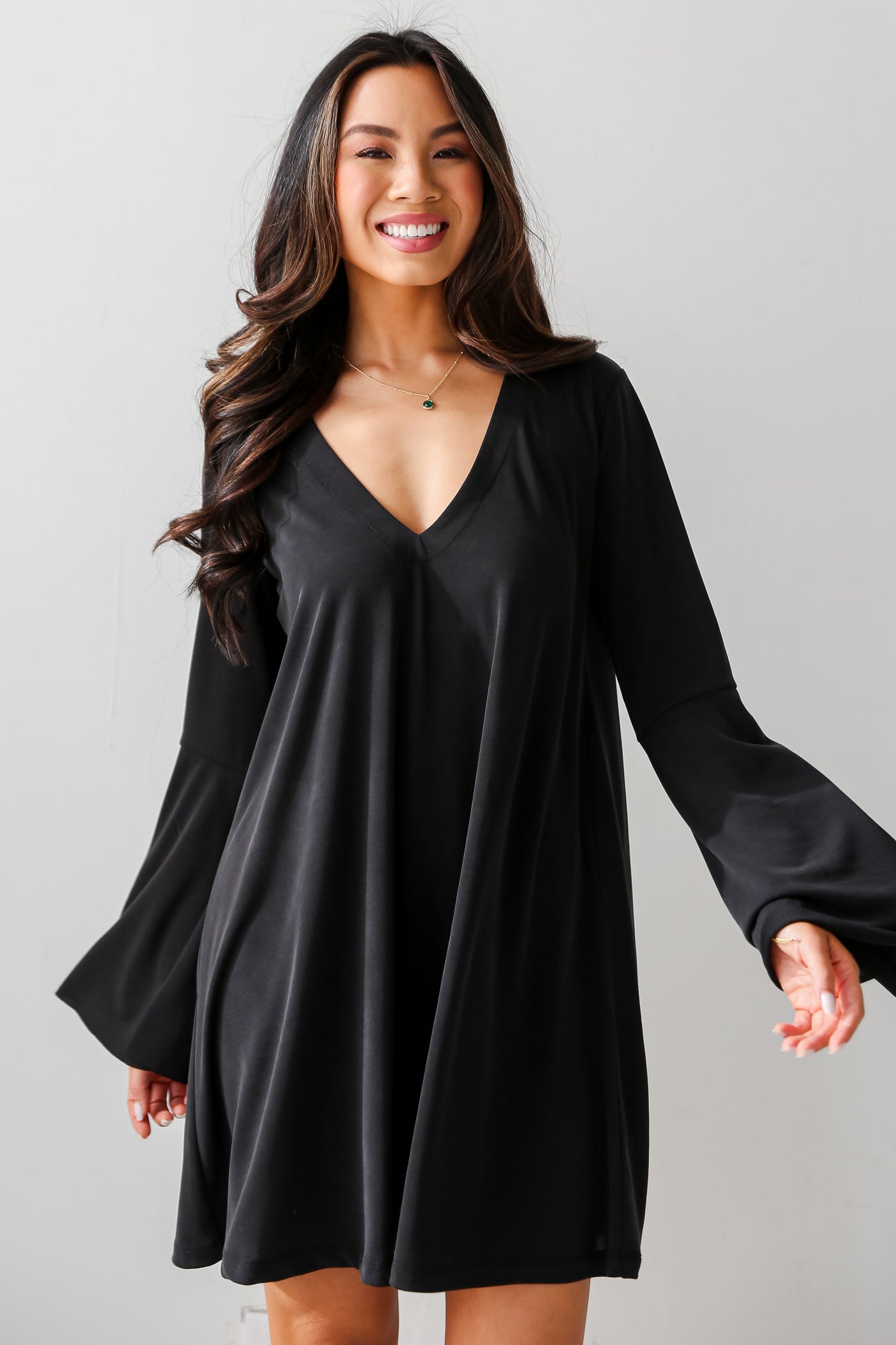 trendy Black Bell Sleeve Mini Dress.  Cheap Dresses. Online cheap dresses
