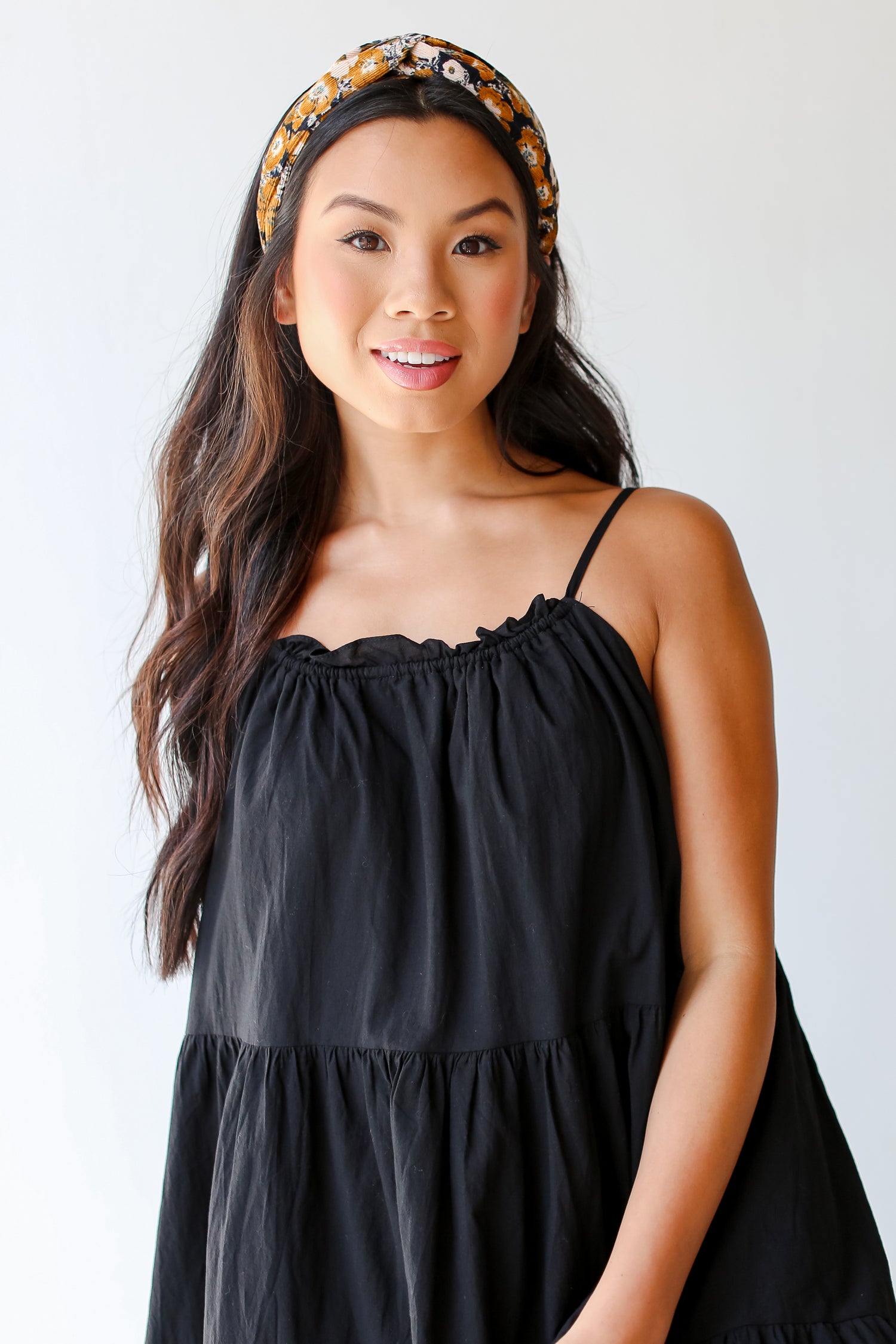 black Tiered Mini Dress close up