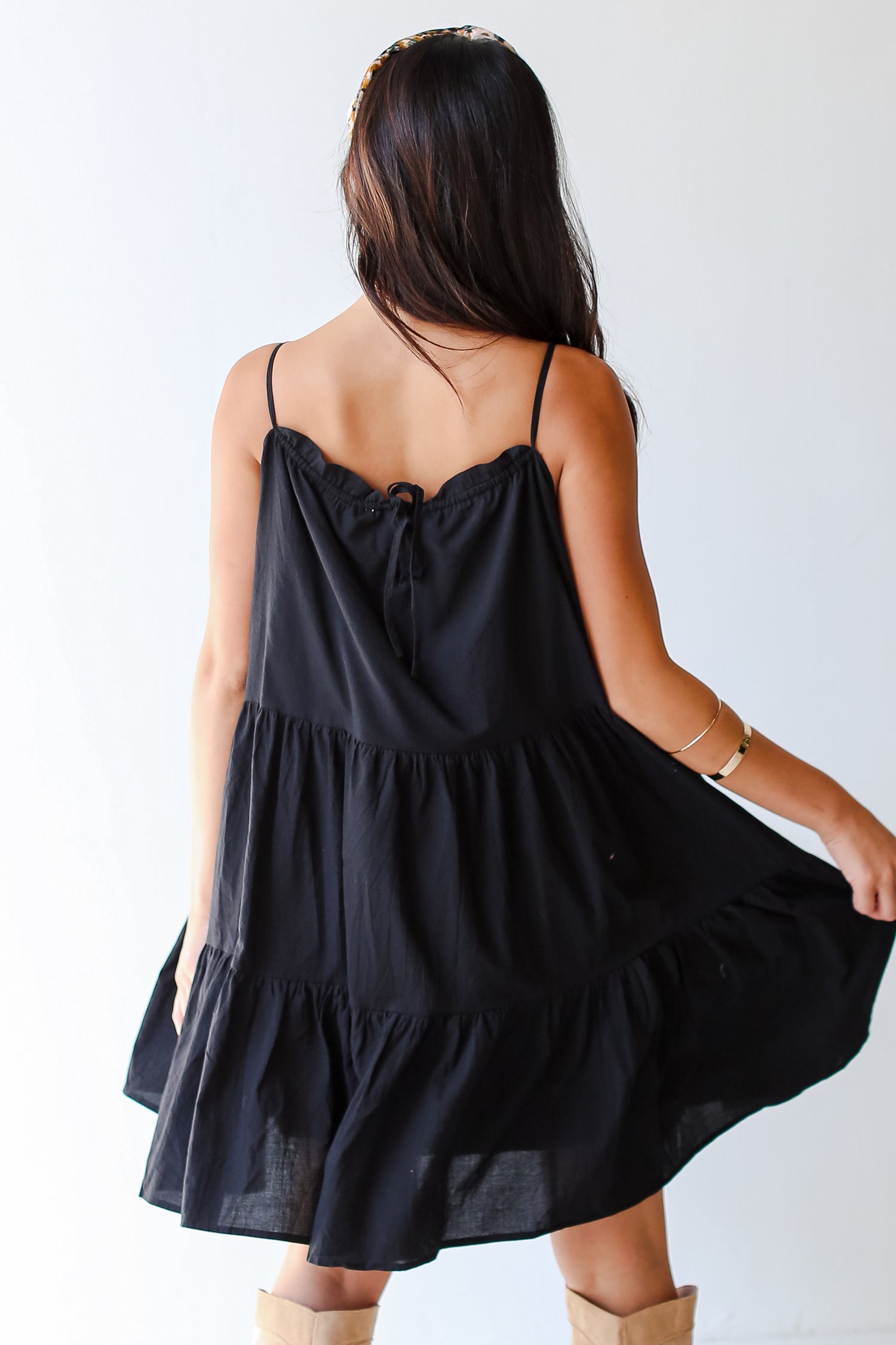 black Tiered Mini Dress back view