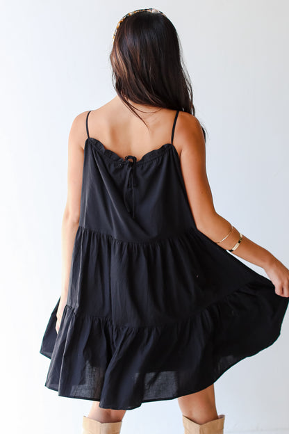 black Tiered Mini Dress back view