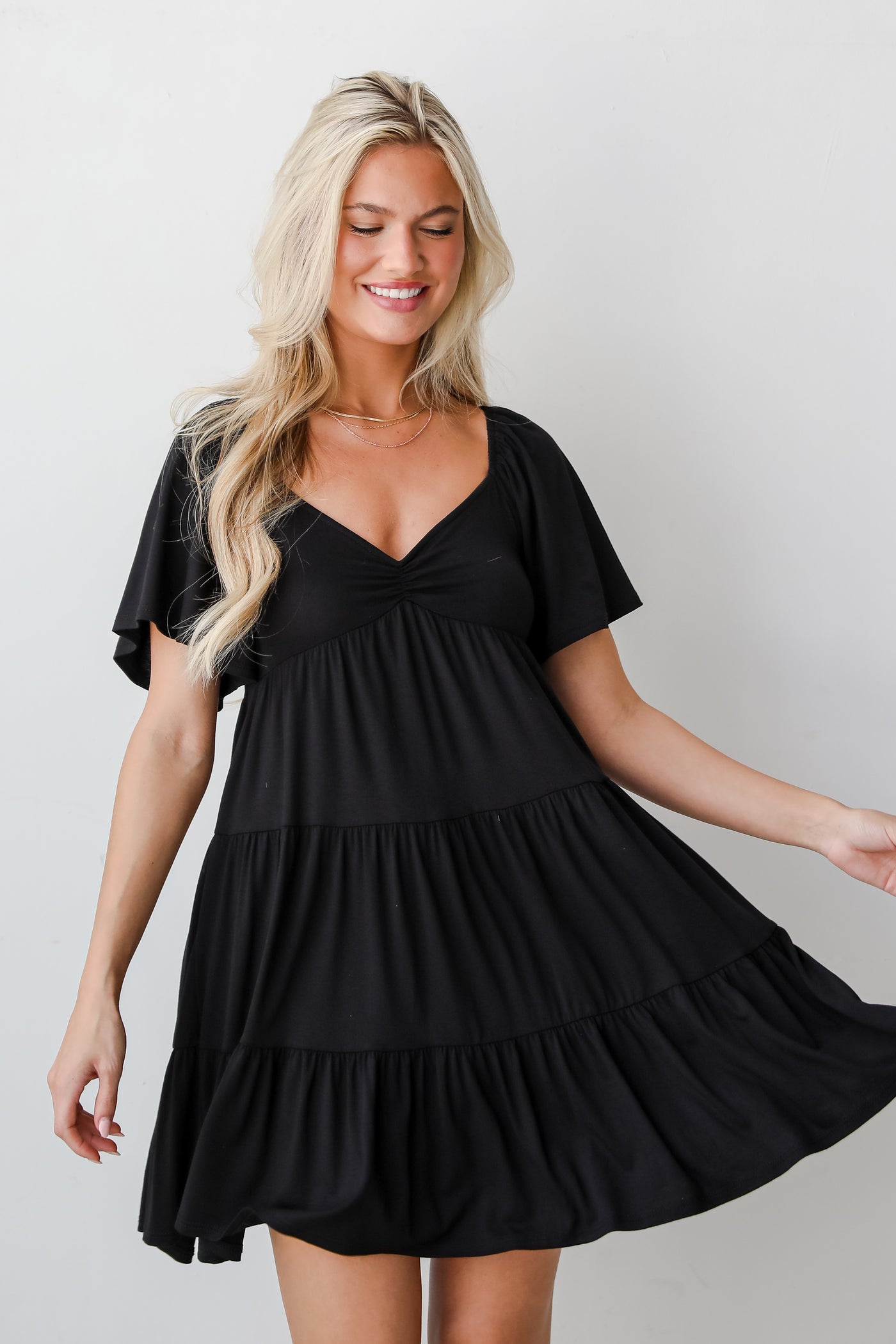 womens Black Tiered Mini Dress