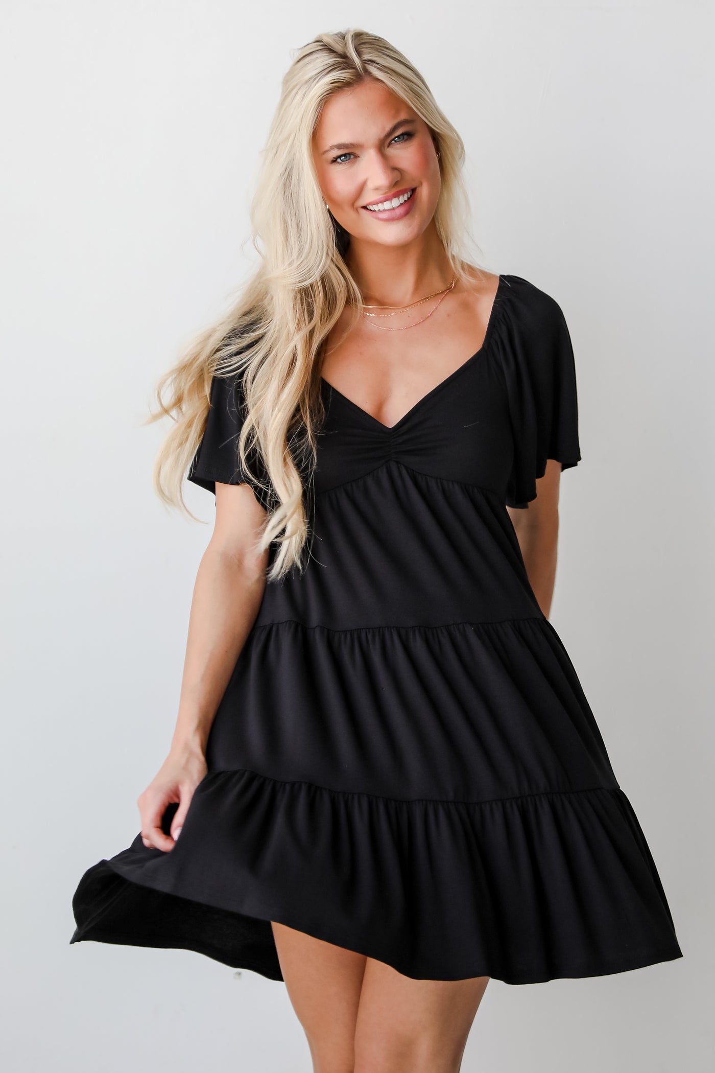 cute Black Tiered Mini Dress
