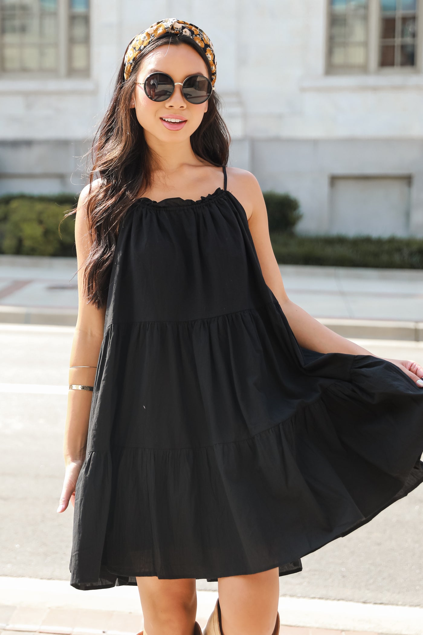 black Tiered Mini Dress