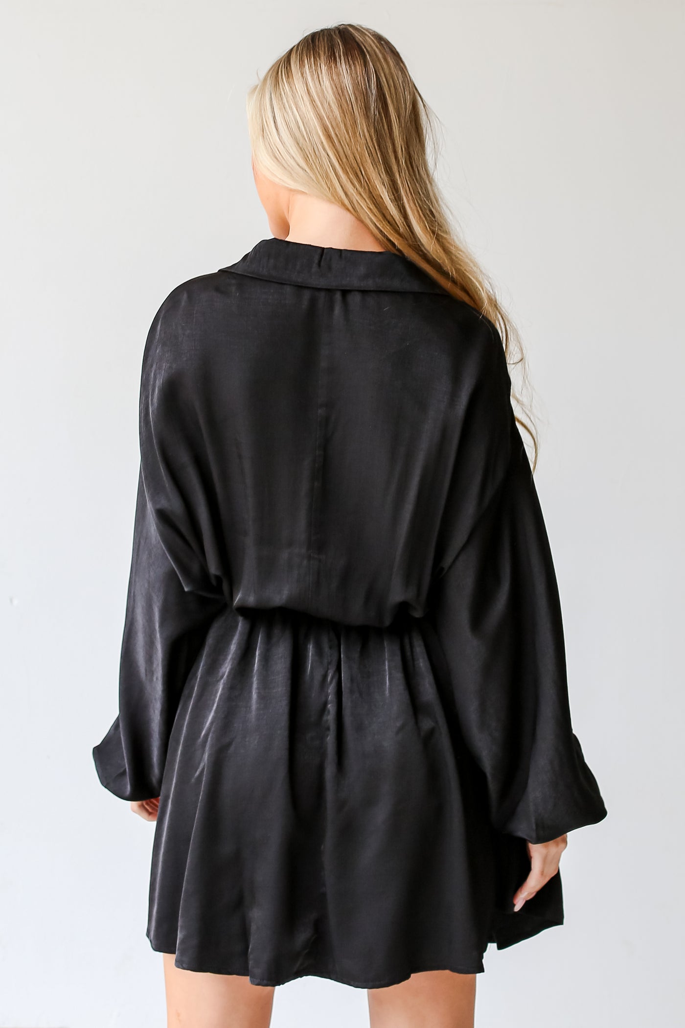 black satin long sleeve dress
