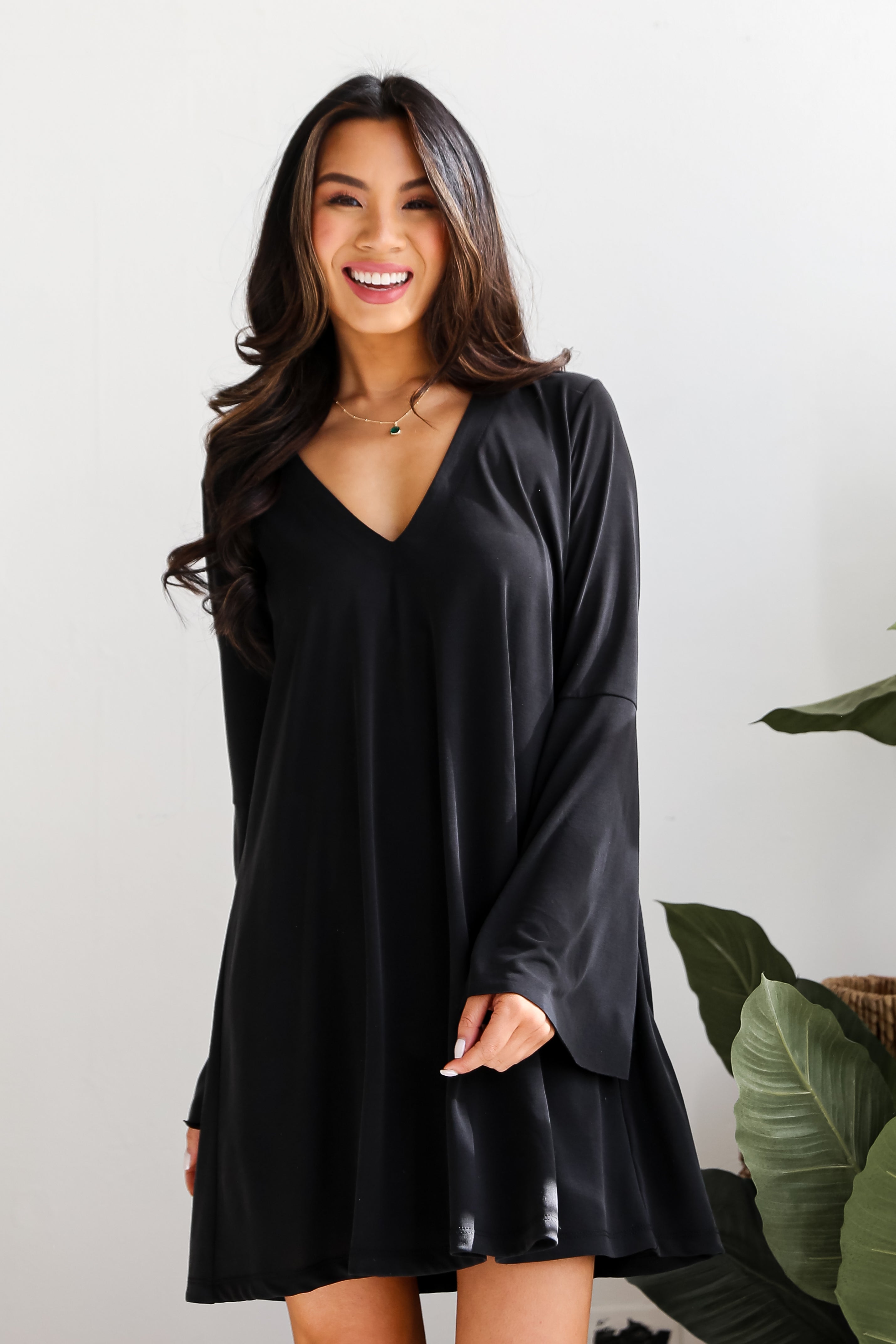 Cute Black Bell Sleeve Mini Dress Little Black Dress DressUp Dress Up