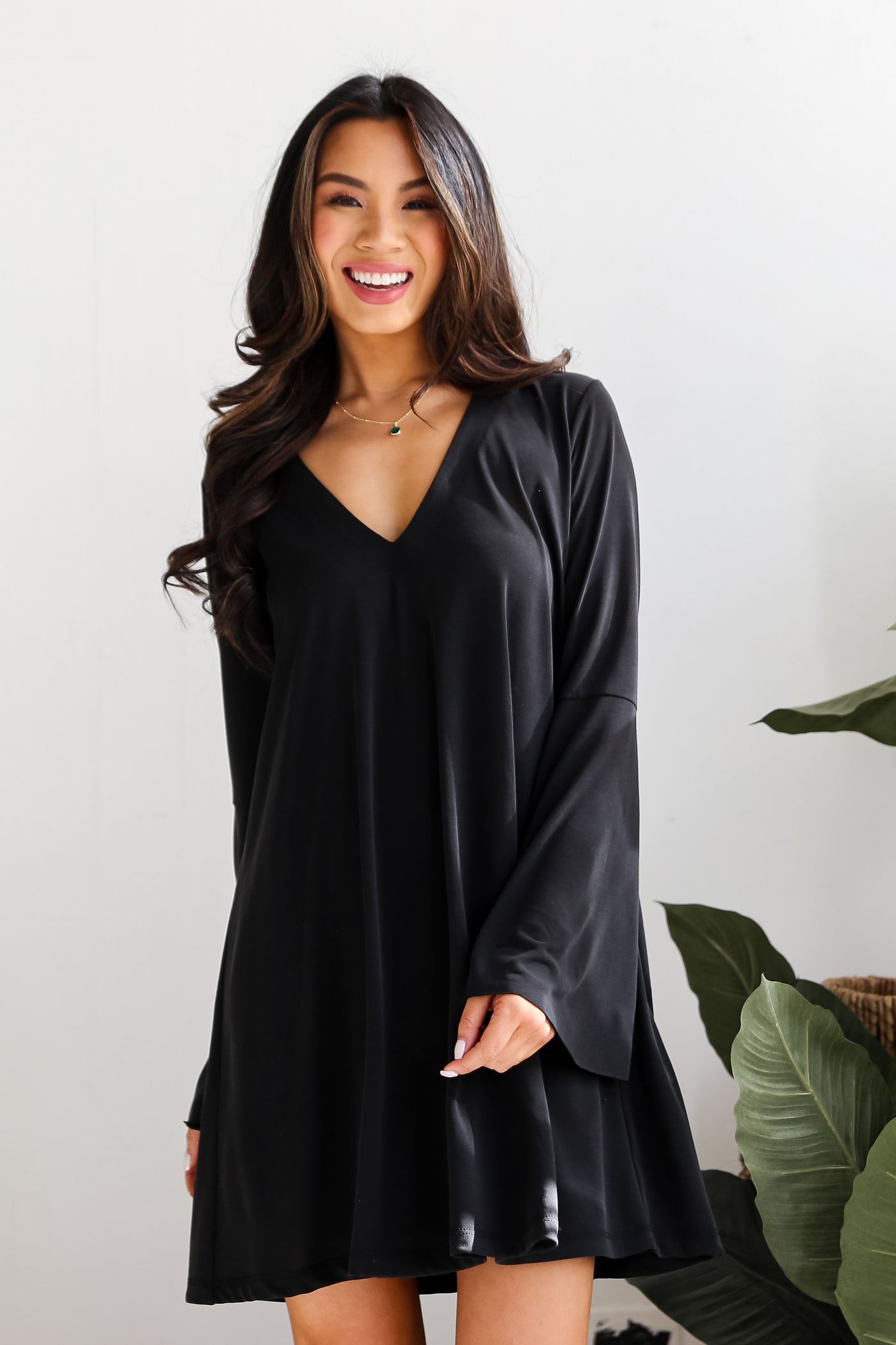 cute Black Bell Sleeve Mini Dress.  Cheap Dresses. Online cheap dresses