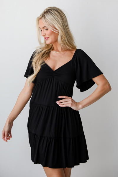 trendy Black Tiered Mini Dress