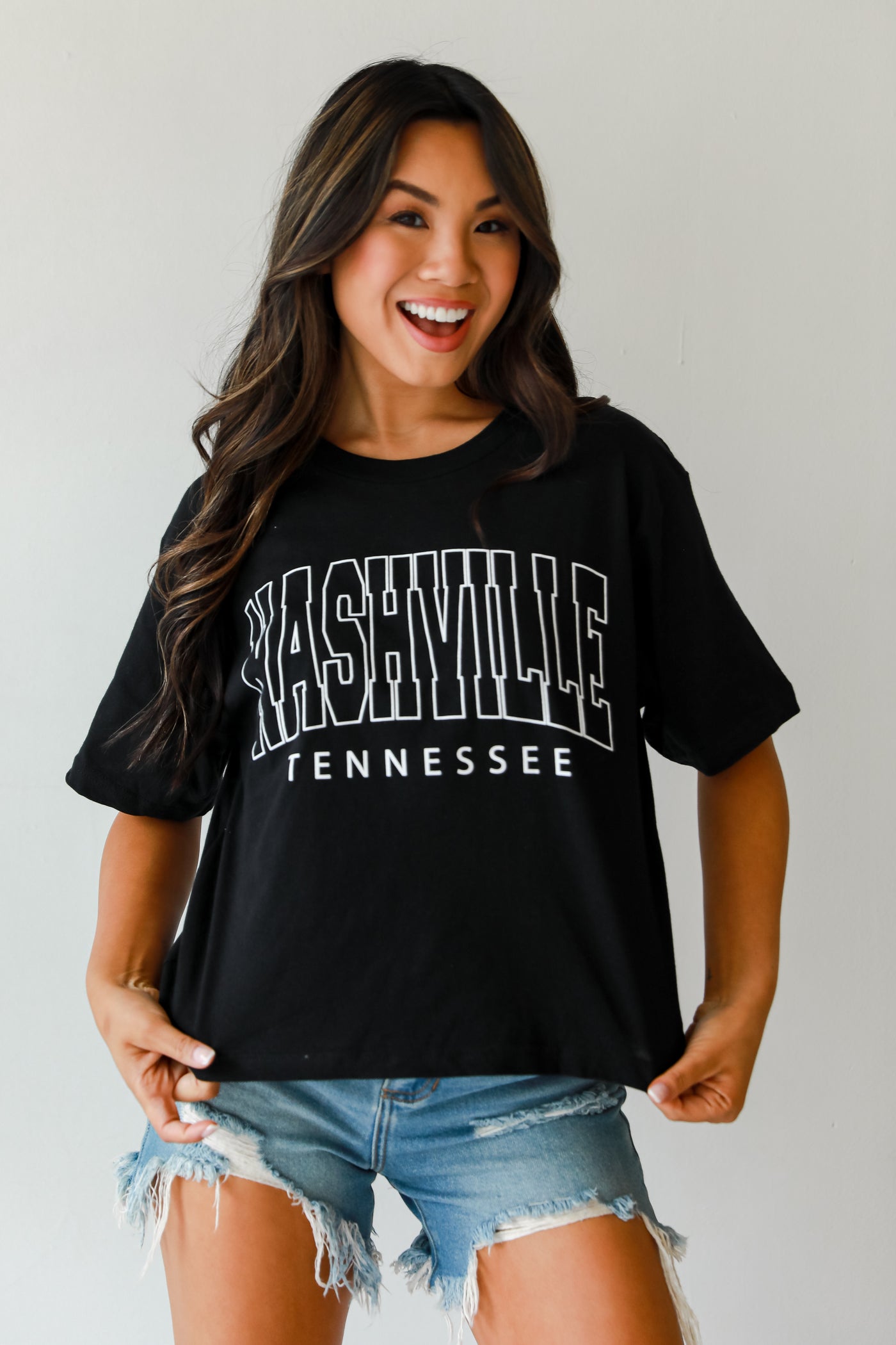 Black Nashville Tennessee Cropped Block Letter Tee front view