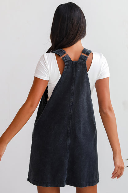 Autumn Days Black Denim Overall Mini Dress