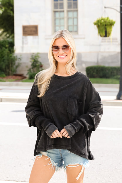 Easy Charisma Black Oversized Contrast Knit Top